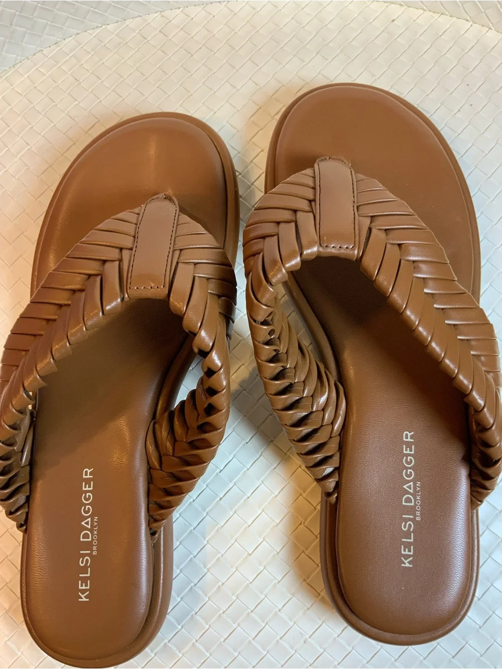 Kelsi Dagger Tan Braided Thong Sandals